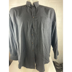 Men’s Big & Tall George Pinstriped Button-Up Dress Shirt Size 3XL Black EUC